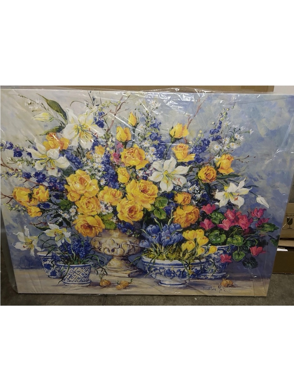 Yellow & Blue Floral Bouquet Wall Art Print - Home Wall Decor